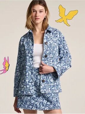 Anna Sui x Old Navy Blue and White Floral Jean Jacket